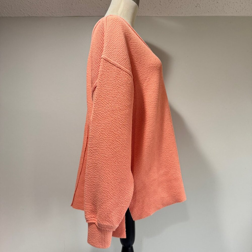 AERIE Wonder Textured V-Neck Sweatshirt in Peach - Picture 2 of 9